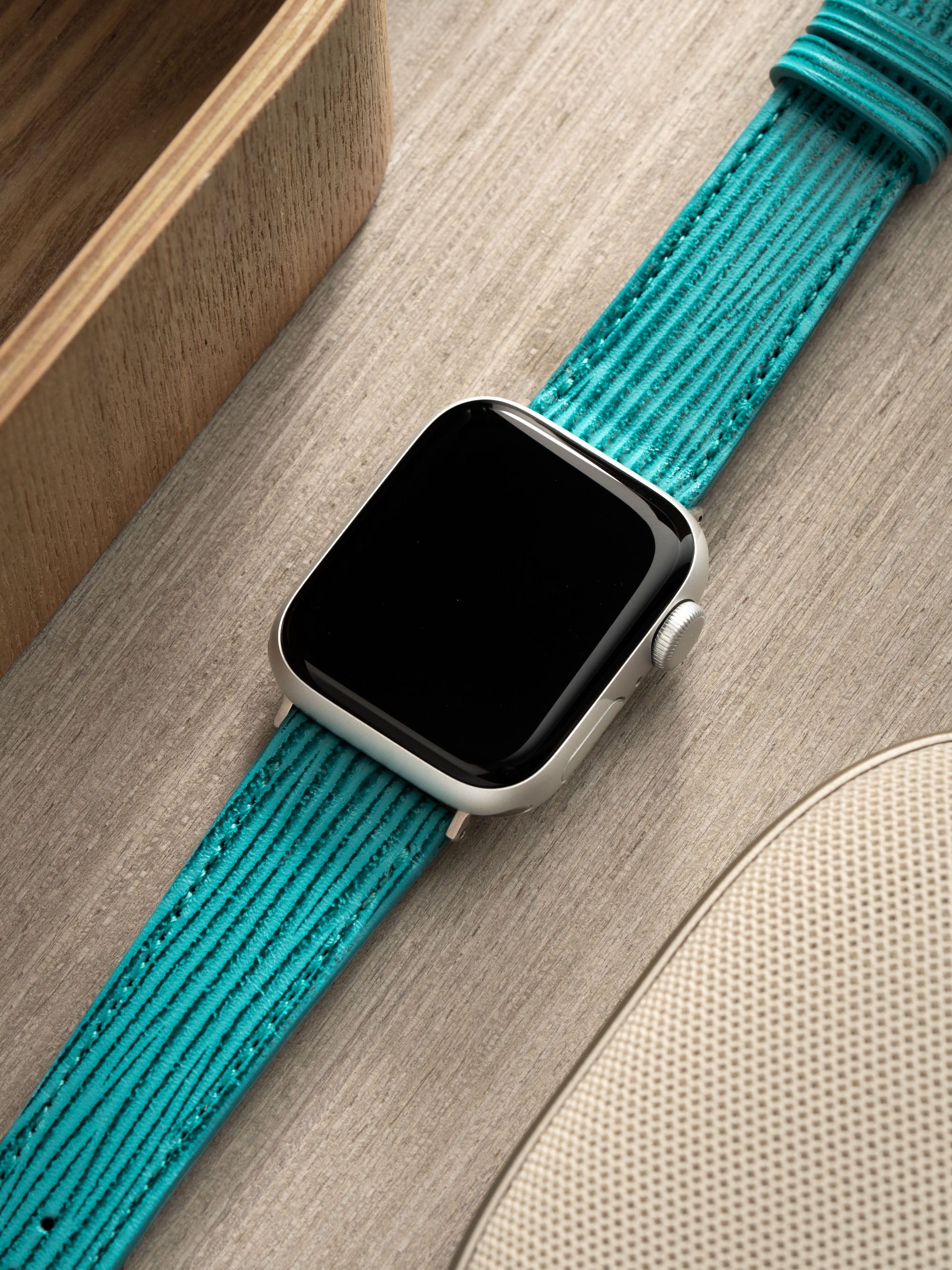 Apple Watch Band - Blue Leather - Boarded Aqua – Bulang and Sons