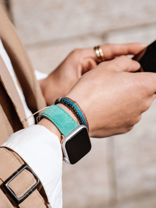 Luxury Apple Watch Band - Blue Suede Leather - Turquoise