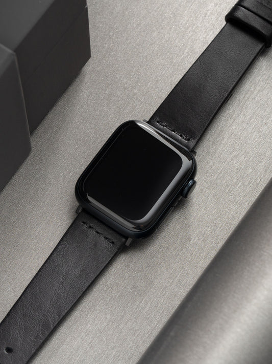 Apple Watch Band – Schwarzes Leder – Nero Straight Stitch