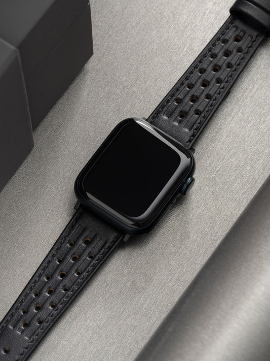 Apple Watch Band – Schwarzes Leder – Racing Speedy