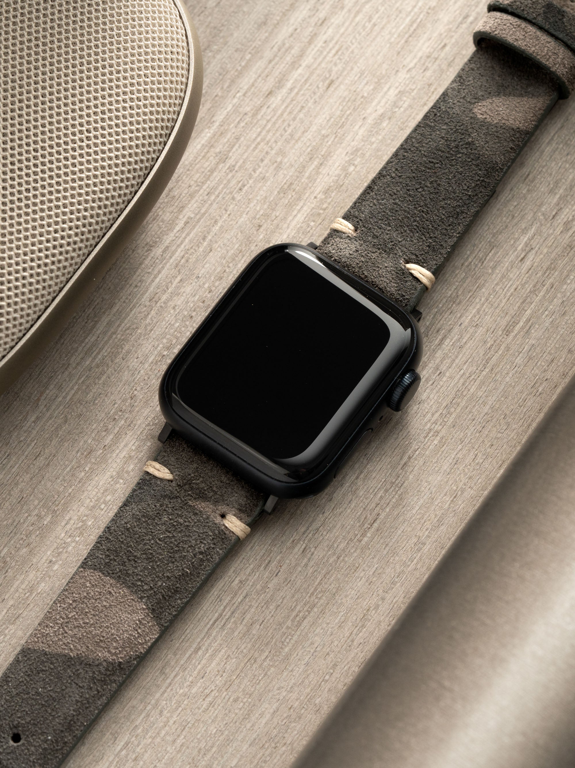 Apple Watch Band Grey Suede Leather Vintage Urban Camo