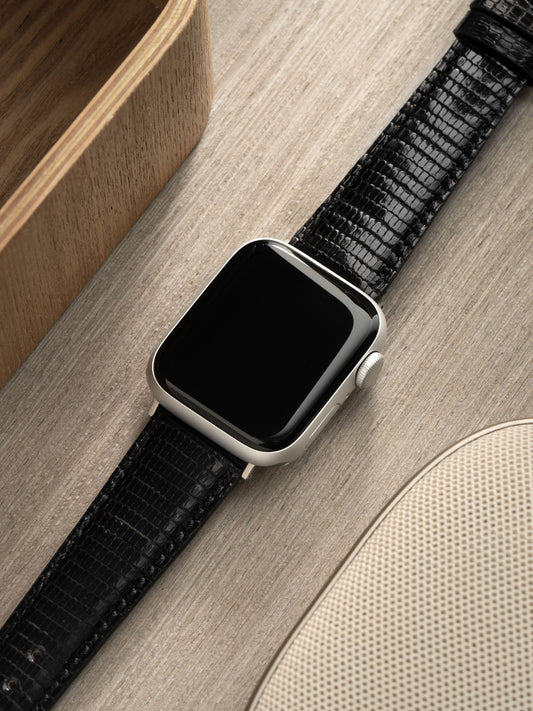 Apple Watch Band - Black Lizard Leather - Onyx