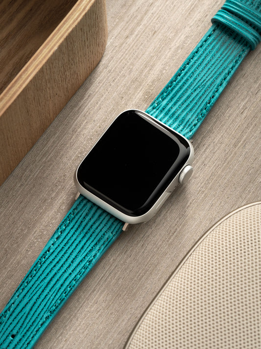 Apple Watch Band - Blue Leather - Boarded Aqua