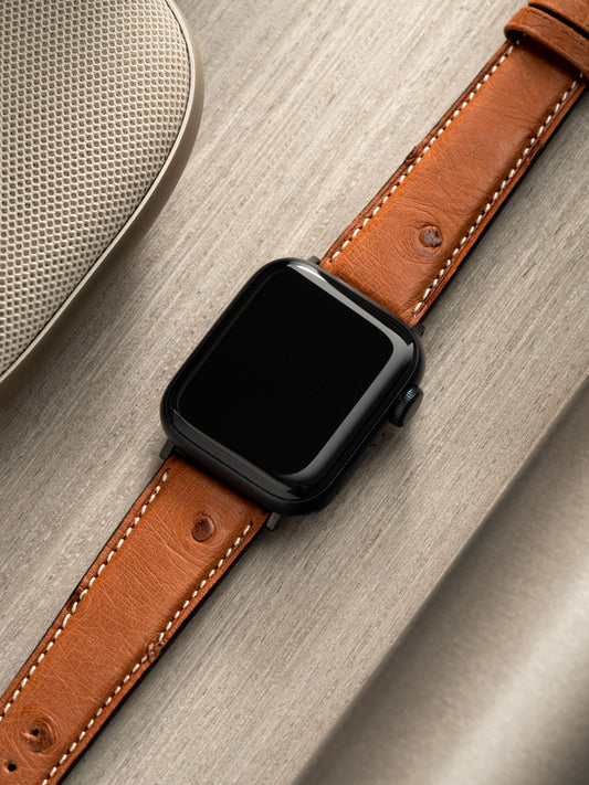 Apple Watch Armband – Braunes Straußenleder – Cognac