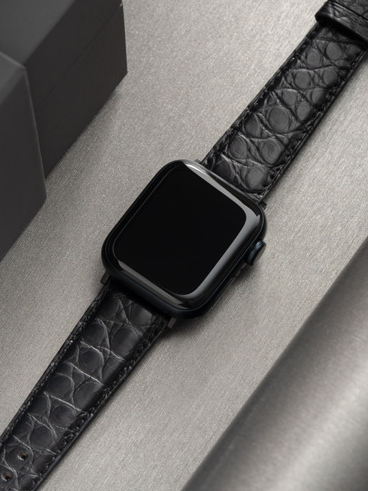 Apple Watch Armband – Schwarzes Alligatorleder – Mondlicht