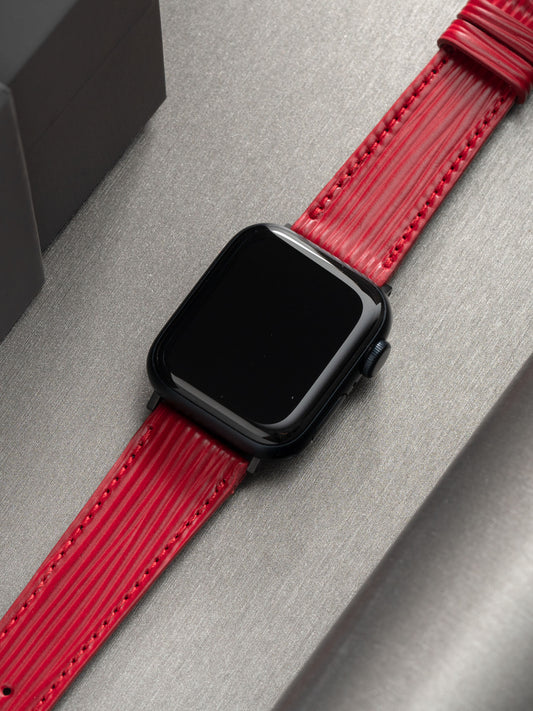 Apple-Watch-Armband – rotes Leder – gebretterte Kirsche