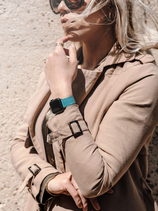Luxury Apple Watch Band - Blue Leather - Boarded Aqua
