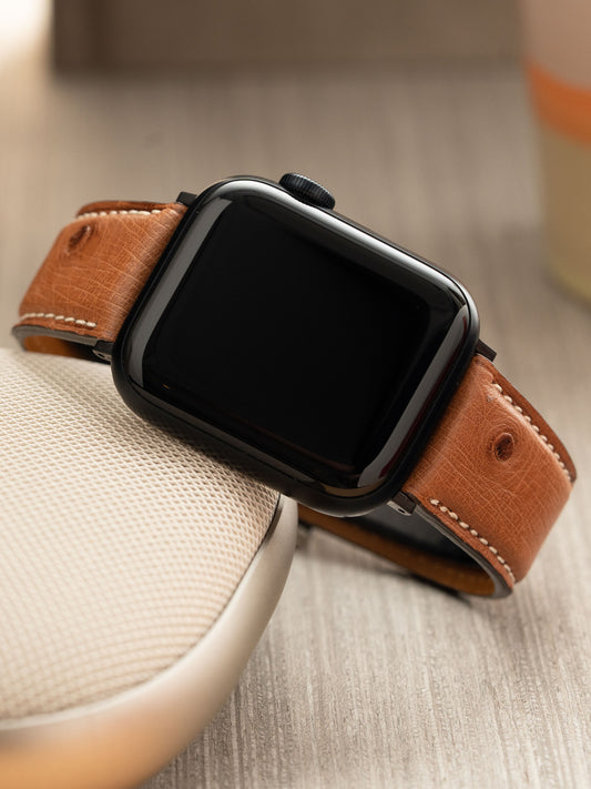 Apple Watch Armband – Braunes Straußenleder – Cognac