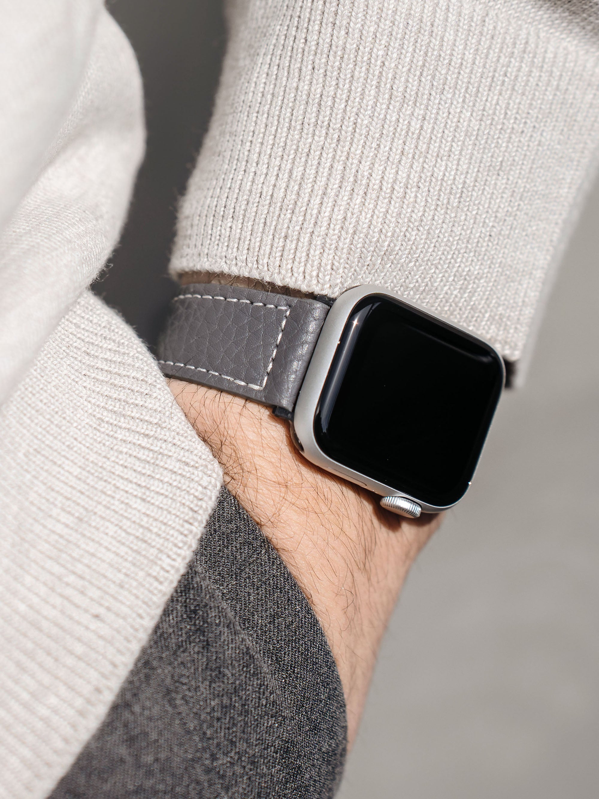 Grey leather apple watch strap new arrivals