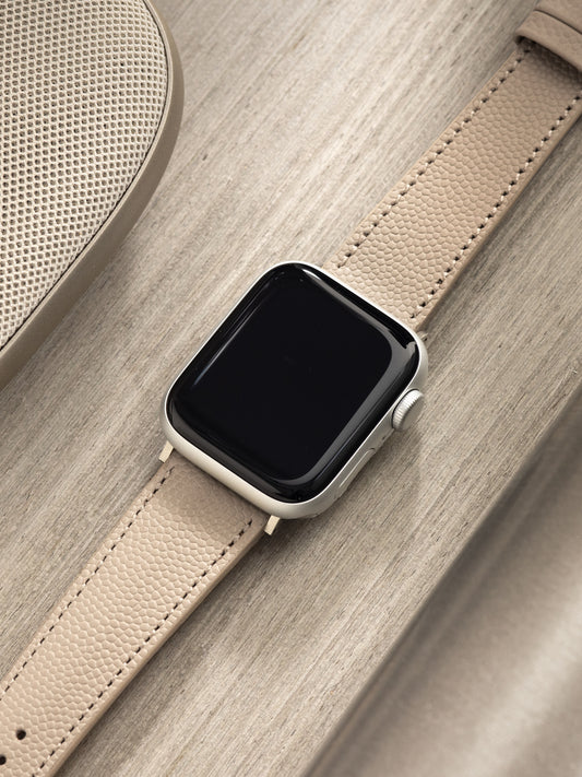 Apple Watch-Armband – Cremefarbenes Leder – Ton-in-Ton gekrispelt