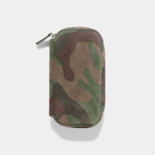 Apple Watch Travel Zip Pouch - Green Camo Suede Leather - Twin